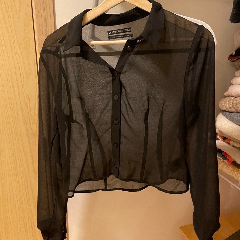 Urban outfitters sheer black cropped button up